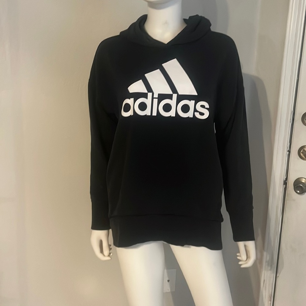 Black with white Adidas pullover hoodie sweatshirt size medium